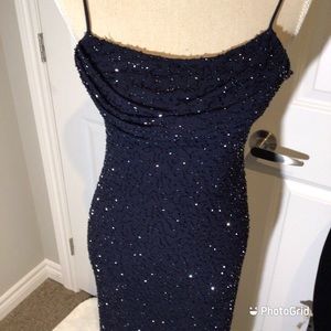 Vintage Navy Beaded Gown - GUC